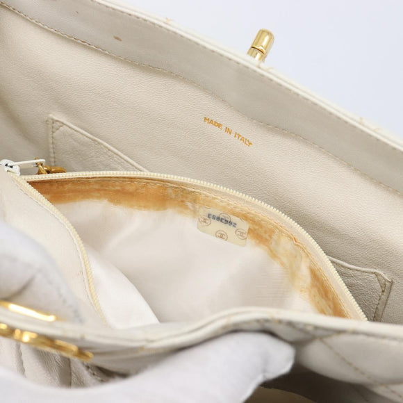CHANEL Matelasse Chain Shoulder Bag Lamb Skin White Gold CC Auth mr3257