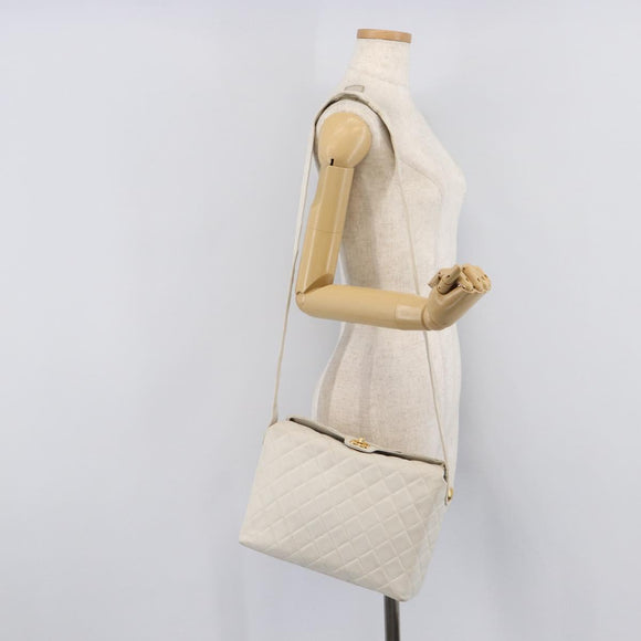 CHANEL Matelasse Chain Shoulder Bag Lamb Skin White Gold CC Auth mr3257