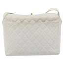CHANEL Matelasse Chain Shoulder Bag Lamb Skin White Gold CC Auth mr3257-3