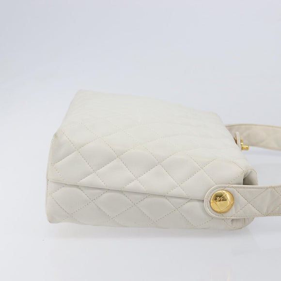 CHANEL Matelasse Chain Shoulder Bag Lamb Skin White Gold CC Auth mr3257