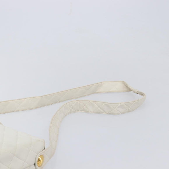 CHANEL Matelasse Chain Shoulder Bag Lamb Skin White Gold CC Auth mr3257