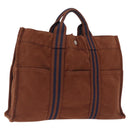 HERMES New Fourre Tout PM Hand Bag Canvas Brown Silver Auth mr3264-1