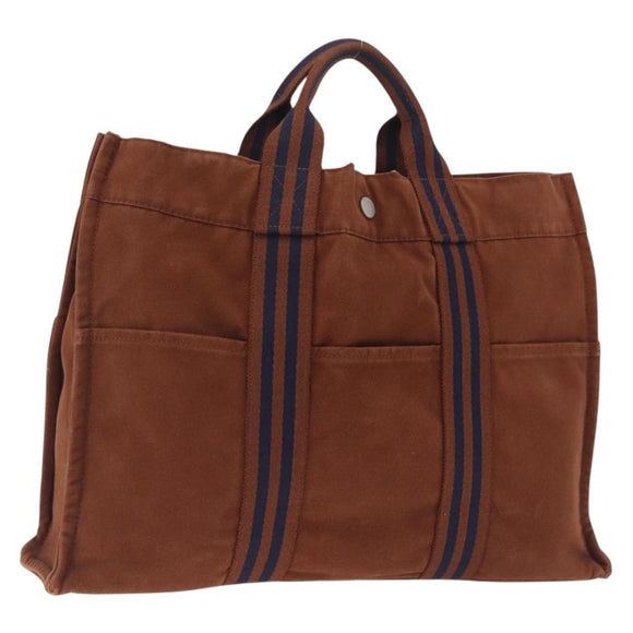 HERMES New Fourre Tout PM Hand Bag Canvas Brown Silver Auth mr3264