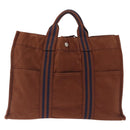 HERMES New Fourre Tout PM Hand Bag Canvas Brown Silver Auth mr3264-2