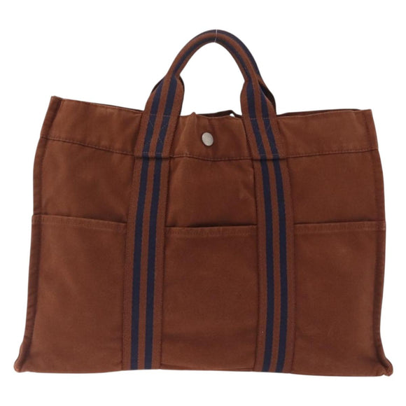 HERMES New Fourre Tout PM Hand Bag Canvas Brown Silver Auth mr3264