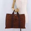 HERMES New Fourre Tout PM Hand Bag Canvas Brown Silver Auth mr3264-21