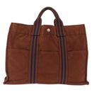 HERMES New Fourre Tout PM Hand Bag Canvas Brown Silver Auth mr3264-3