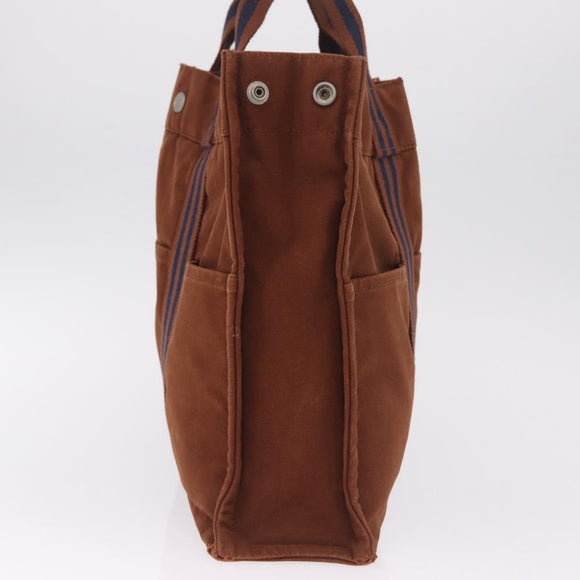 HERMES New Fourre Tout PM Hand Bag Canvas Brown Silver Auth mr3264