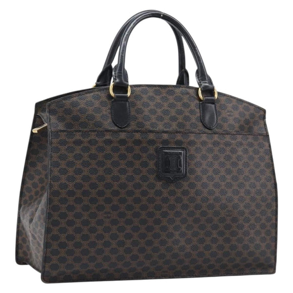 CELINE Macadam Canvas Hand Bag PVC Leather Black Gold Auth mr3265