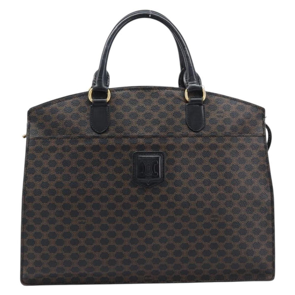 CELINE Macadam Canvas Hand Bag PVC Leather Black Gold Auth mr3265