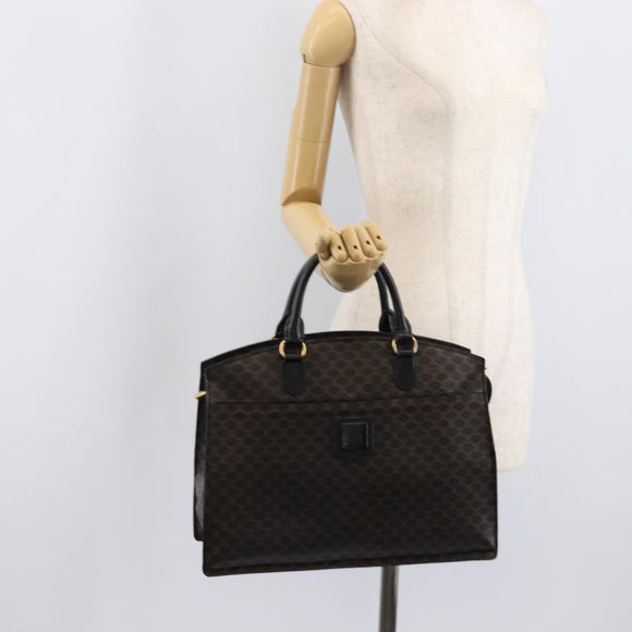 CELINE Macadam Canvas Hand Bag PVC Leather Black Gold Auth mr3265