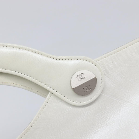 CHANEL Hand Bag Leather White Silver CC Auth mr3267A
