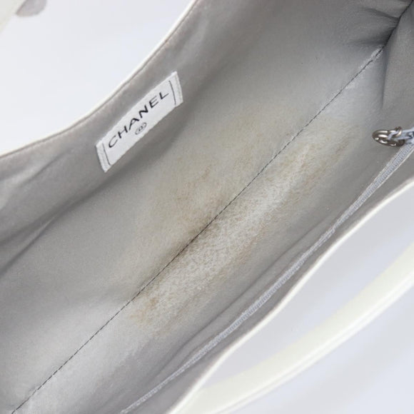 CHANEL Hand Bag Leather White Silver CC Auth mr3267A