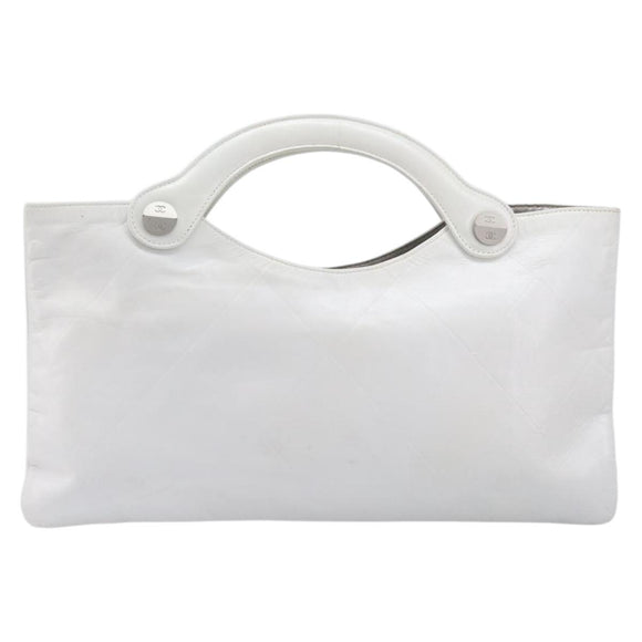 CHANEL Hand Bag Leather White Silver CC Auth mr3267A