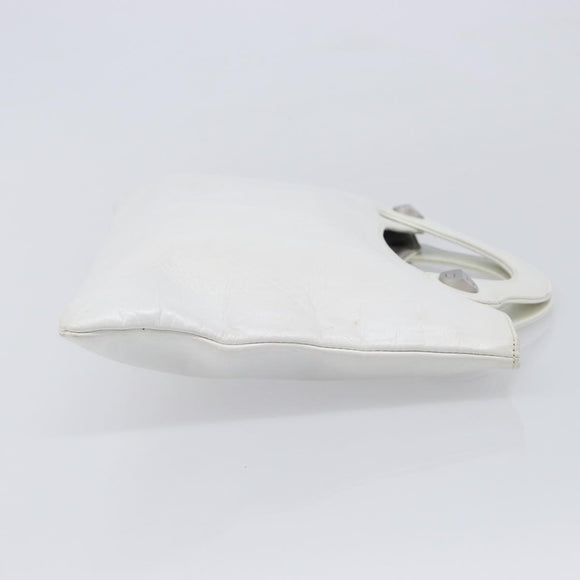 CHANEL Hand Bag Leather White Silver CC Auth mr3267A
