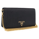 PRADA Chain Shoulder Bag Leather Black Gold Auth mr3271-1