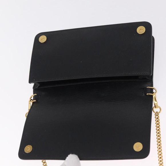 PRADA Chain Shoulder Bag Leather Black Gold Auth mr3271