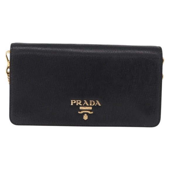 PRADA Chain Shoulder Bag Leather Black Gold Auth mr3271