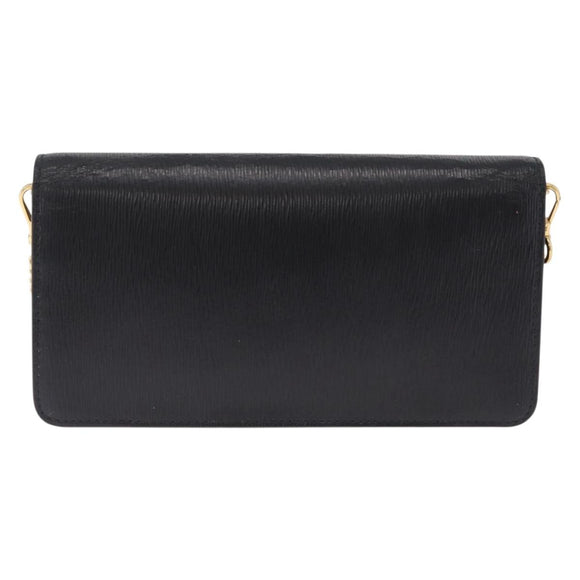 PRADA Chain Shoulder Bag Leather Black Gold Auth mr3271