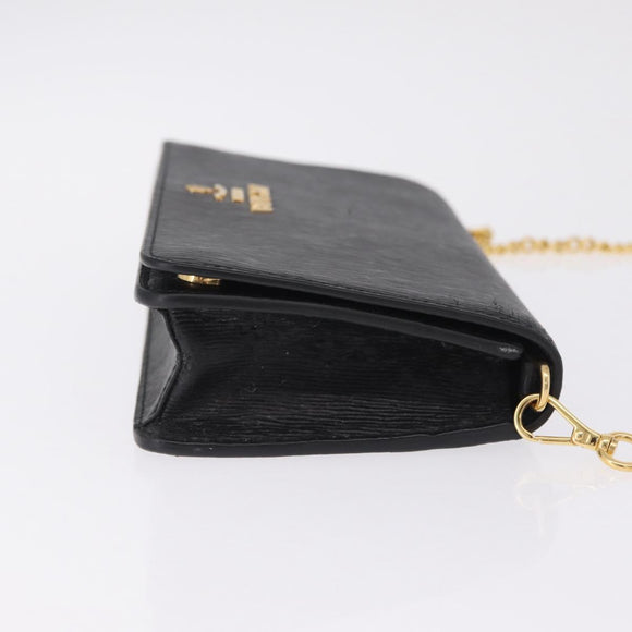 PRADA Chain Shoulder Bag Leather Black Gold Auth mr3271