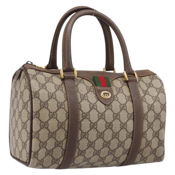 GUCCI GG Supreme Web Sherry Line Boston Bag PVC Beige Gold 40 02 006 Auth mr3273