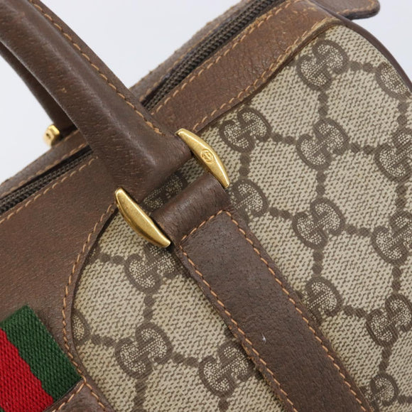 GUCCI GG Supreme Web Sherry Line Boston Bag PVC Beige Gold 40 02 006 Auth mr3273