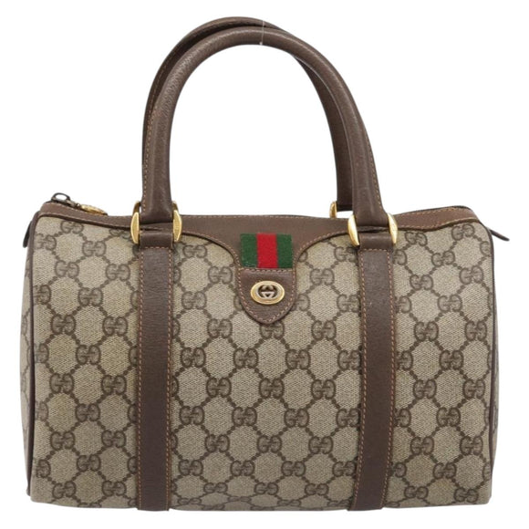 GUCCI GG Supreme Web Sherry Line Boston Bag PVC Beige Gold 40 02 006 Auth mr3273