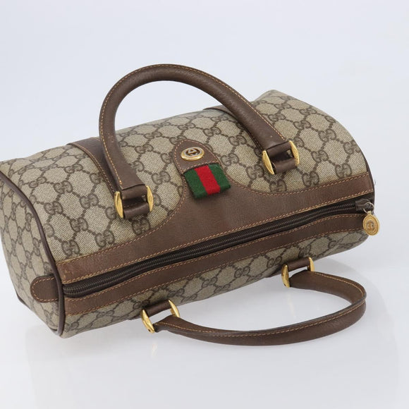 GUCCI GG Supreme Web Sherry Line Boston Bag PVC Beige Gold 40 02 006 Auth mr3273