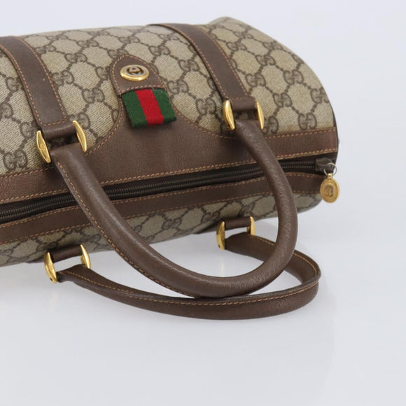 GUCCI GG Supreme Web Sherry Line Boston Bag PVC Beige Gold 40 02 006 Auth mr3273