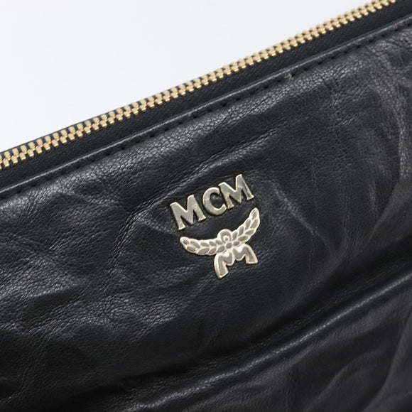 MCM Clutch Bag Leather Black Gold Auth mr3274A