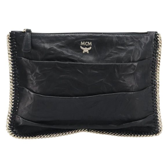 MCM Clutch Bag Leather Black Gold Auth mr3274A