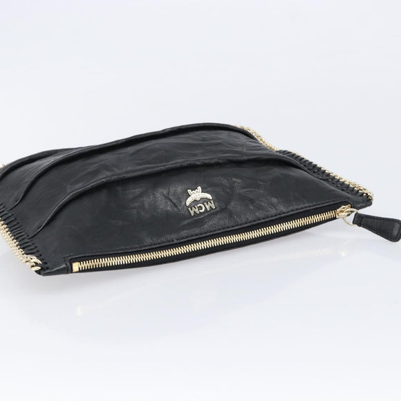 MCM Clutch Bag Leather Black Gold Auth mr3274A