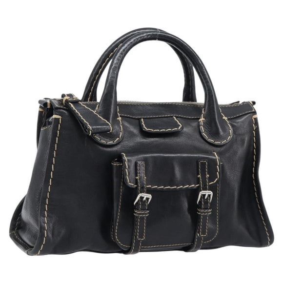 Chloe Edith Hand Bag Leather Black Silver Auth mr3275A