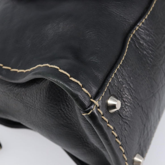 Chloe Edith Hand Bag Leather Black Silver Auth mr3275A