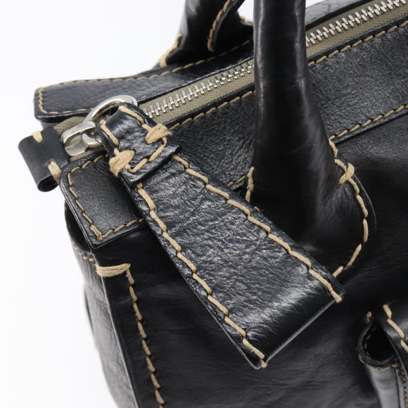 Chloe Edith Hand Bag Leather Black Silver Auth mr3275A