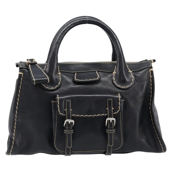 Chloe Edith Hand Bag Leather Black Silver Auth mr3275A