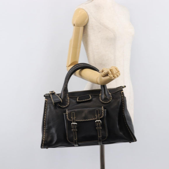 Chloe Edith Hand Bag Leather Black Silver Auth mr3275A