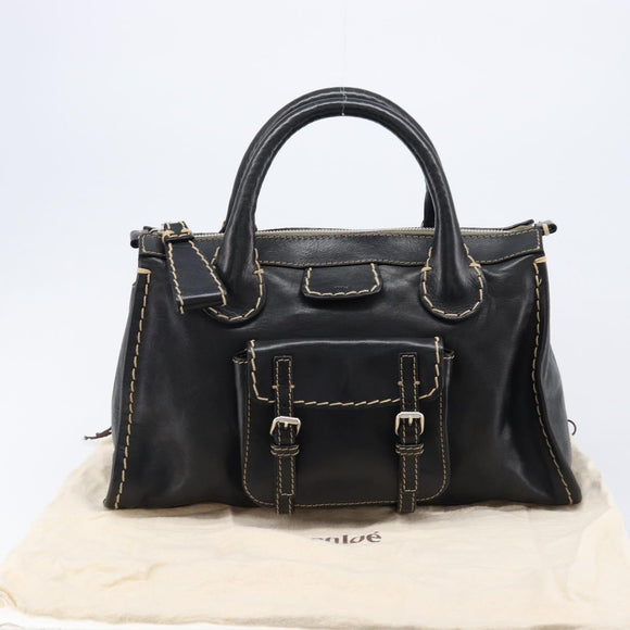 Chloe Edith Hand Bag Leather Black Silver Auth mr3275A