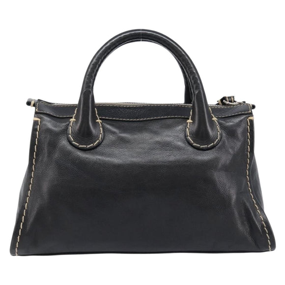 Chloe Edith Hand Bag Leather Black Silver Auth mr3275A