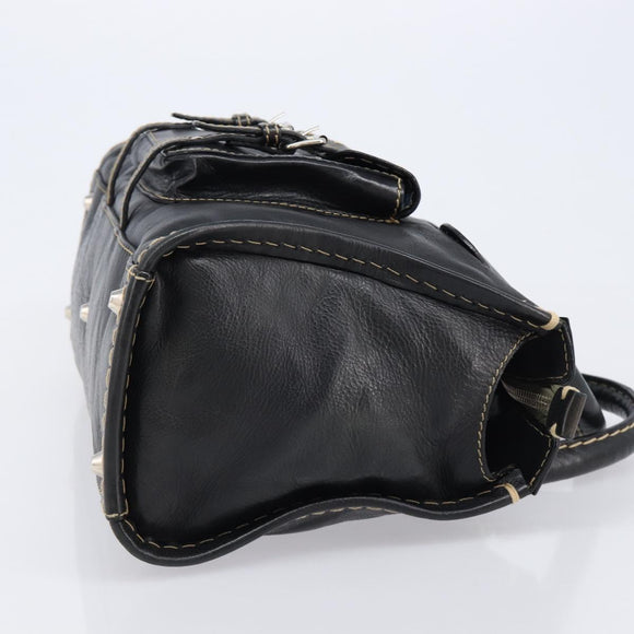 Chloe Edith Hand Bag Leather Black Silver Auth mr3275A
