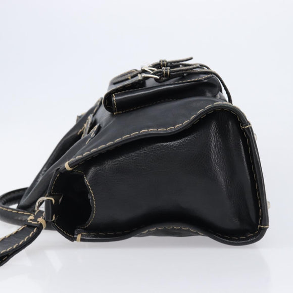 Chloe Edith Hand Bag Leather Black Silver Auth mr3275A