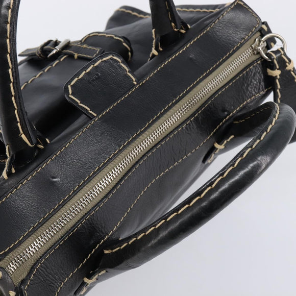 Chloe Edith Hand Bag Leather Black Silver Auth mr3275A