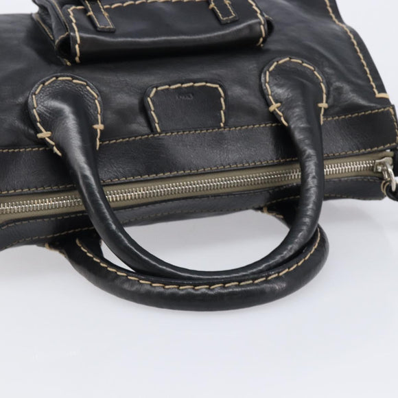Chloe Edith Hand Bag Leather Black Silver Auth mr3275A