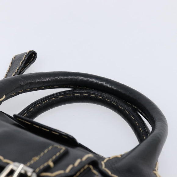 Chloe Edith Hand Bag Leather Black Silver Auth mr3275A