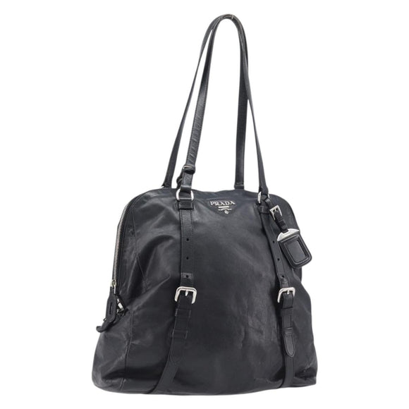 PRADA Shoulder Bag Leather Black Silver Auth mr3284V