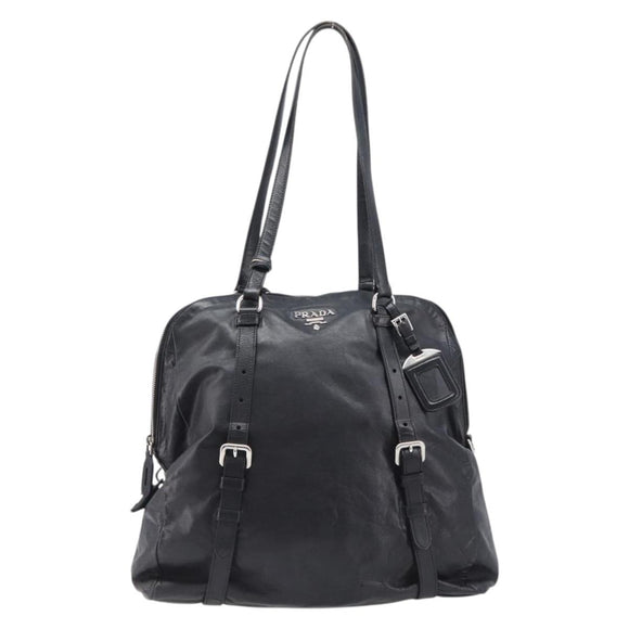 PRADA Shoulder Bag Leather Black Silver Auth mr3284V