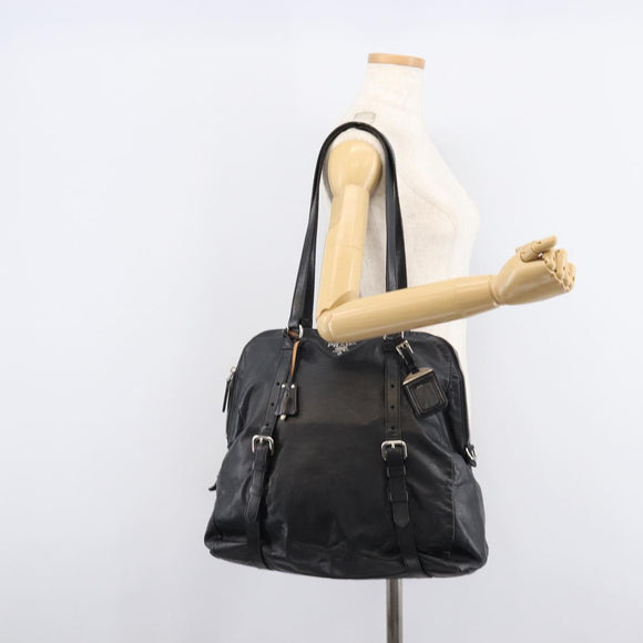 PRADA Shoulder Bag Leather Black Silver Auth mr3284V