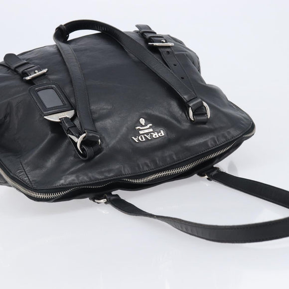 PRADA Shoulder Bag Leather Black Silver Auth mr3284V