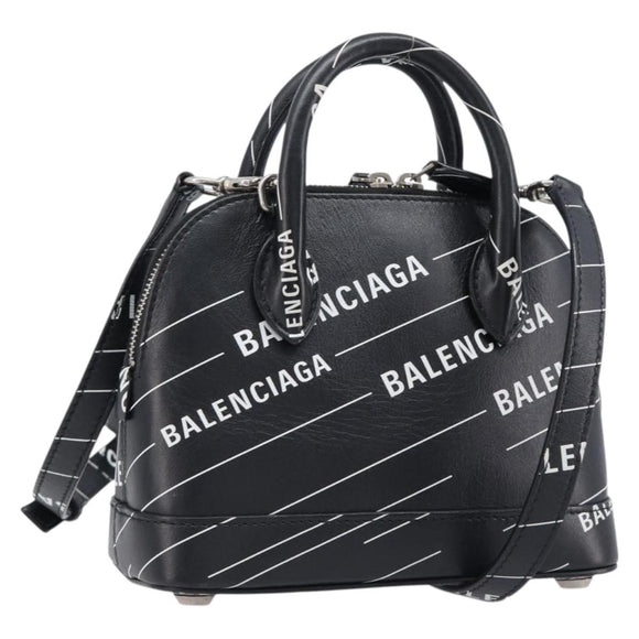 Balenciaga XXS Bill Hand Bag Leather 2way Black Silver 550646 Auth mr3296A