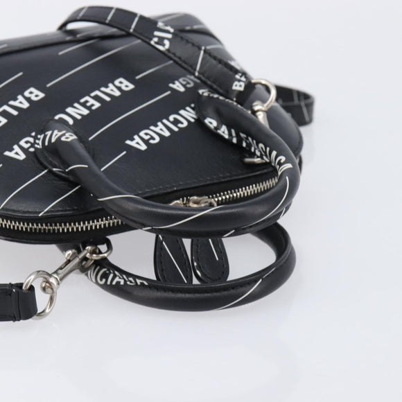 Balenciaga XXS Bill Hand Bag Leather 2way Black Silver 550646 Auth mr3296A